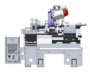 MZ420 high-precision CNC whirling machine technical rendering showing the internal mechanical structure and milling head.
